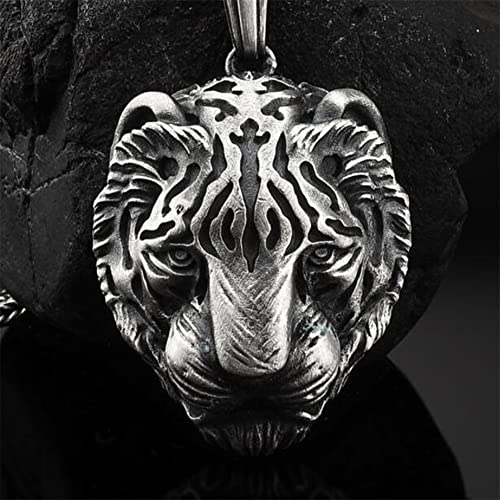 FLQWLL Collar Colgante De Cabeza De Tigre De Estaño Puro Cadena De Suéter De Acero De Titanio De 65 Cm, Personalidad De Los Hombres Dominante Retro Tiger Amulet Jewelry