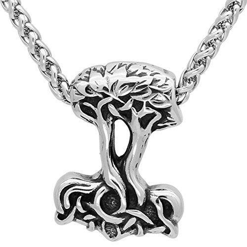 FLQWLL Collar con Colgante De Amuleto Yggdrasil De Árbol De La Vida De Acero Inoxidable para Hombre con Cadena De Clavícula De Suéter De 60 Cm, Joyería De Talismán Vikingo Nórdico,A