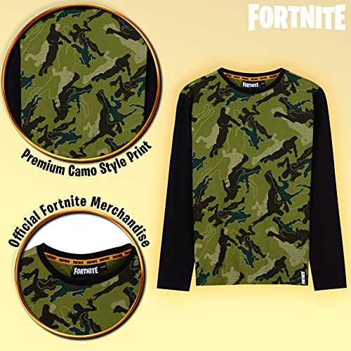 Fortnite Camisetas Niño De Manga Larga, Ropa para Gamers De Algodón con Originales Estampados, Regalos para Niños y Adolescentes 7-14 Años (Camo Negro, 9-10 años)