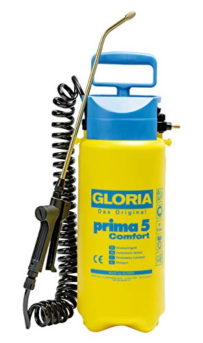 Gloria Pulverizador a Presión Prima 5 Comfort, Pulverizador de Jardín, Capacidad de Llenado 5 L, Equipamiento Confortable, Manguera en Espiral de 2.5 m, Conexión para el Compresor