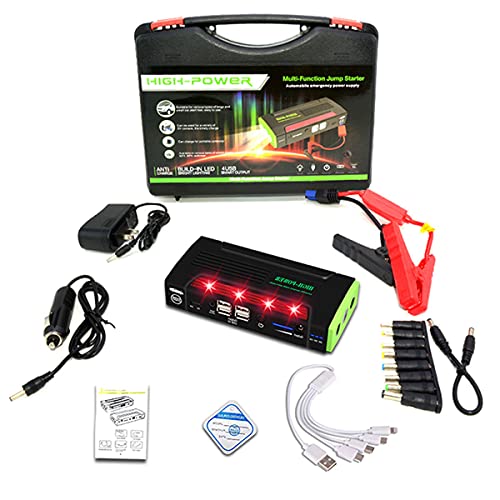 HPDOM 16800mAh 12V Car Battery Jump Starter Pack Cargador de Refuerzo Batería Power Bank Car Booster Dispositivo de Arranque con 4 USB, Linterna LED, Abrazaderas