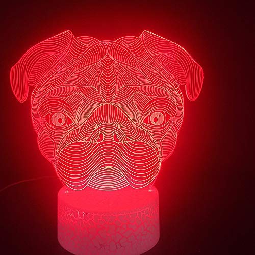 Lámpara de ilusión 3D Light Pug Puppies Colorido con control remoto Base brillante Suministro directo Alimentado por batería Entrega visual LED Luz nocturna