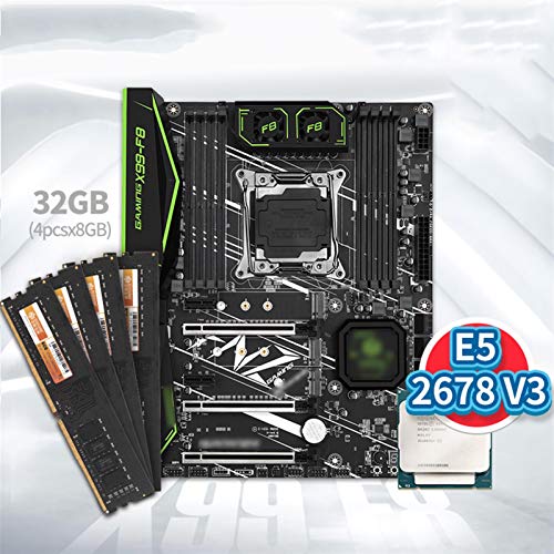 LBWNB Tarjeta Madre Fit For HUANANZHI X99 X99 F8 Placa Base con Intel Xeon E5 2678 V3 con 4 * 8G DDR4 No ECC Memoria NVMe SATA 3.0 USB 3.0 ATX Placa Base para Juegos