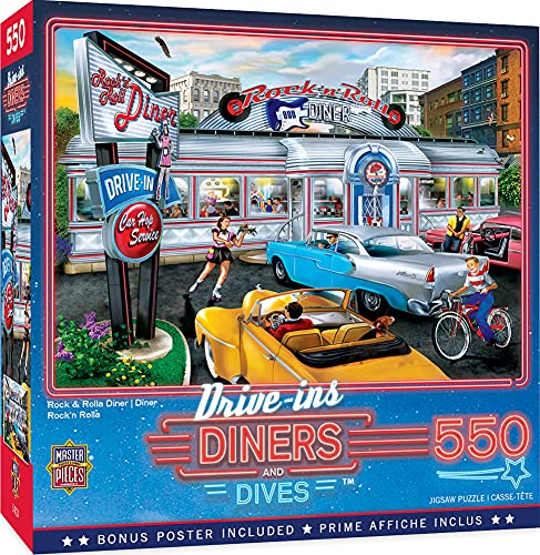 MasterPieces Drive-Ins, Diners and Dives - Rompecabezas de 550 piezas Rock & Rolla Diner