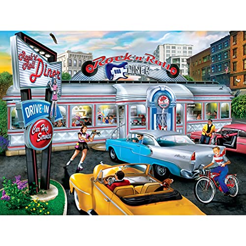 MasterPieces Drive-Ins, Diners and Dives - Rompecabezas de 550 piezas Rock & Rolla Diner