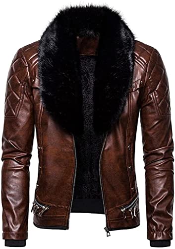 Men's Faux Leather Jackets Punk Vintage Steam Style Solid Detachable Fur Collar Coats Motorcycle Jacket Outerwear Tops