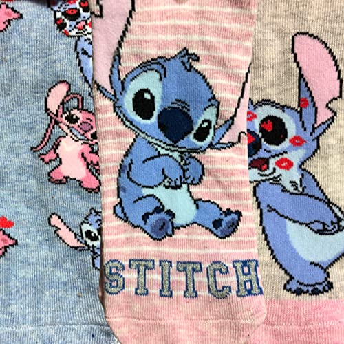 Primark Limited - Pack 3 Calcetines de Lilo y Stitch Rosas con rayas, Gris y Azul - Con Licencia Oficial - para Mujer UK 4-8 EUR 37-42