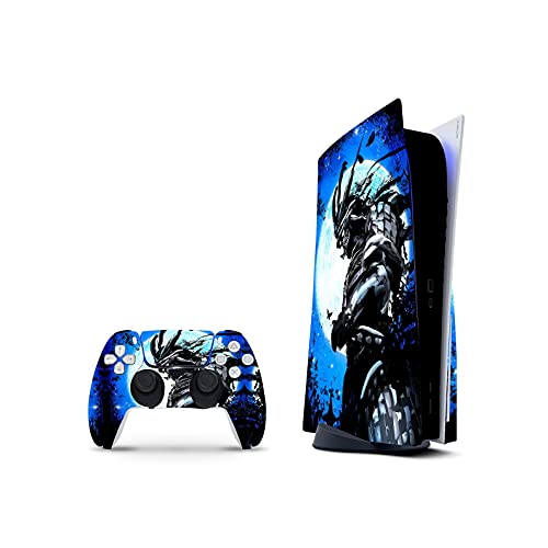 PS5 Skin Console Controllers De 46 North Design, 3M Technology Calidad Que Calcomanías Coche, Ombre Knight Azul Negro Noche oscura, Duradera, Compatible Con PS5 W/Disk, Fabricado En Canadá