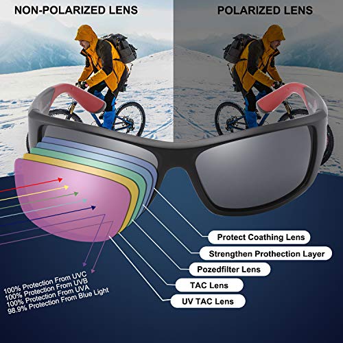 PUKCLAR Gafas de Sol Hombre Polarizadas, Deportivas, para Ciclismo, para Mujer, Protecci¨®n UV400, Cat 3 CE C3 Negro / Azul, Efecto Espejo, Cat 3. L