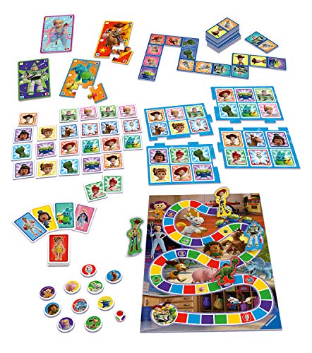 Ravensburger Disney Toy Story 4, juego 6 en 1 para niños y familias a partir de 3 años – Incluye 6 juegos clásicos: bingo, memoria, dominóes, serpientes y escaleras, damas y cartas de juego