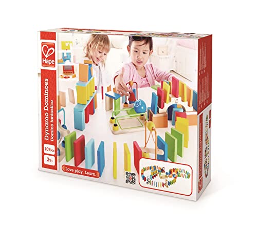 Set Dominós Dinámicos de Hape, Set de Bloques de Construcción de Carreras de Dominó Infantil Galardonado, 107 Piezas sólidas para Hacer Divertidas Carreras, Construir y Apilar