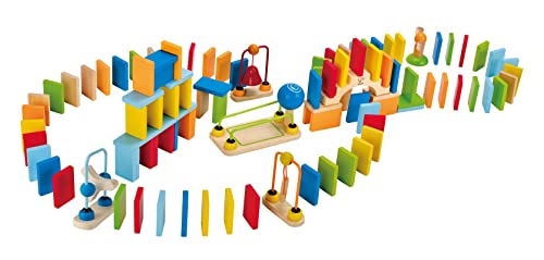 Set Dominós Dinámicos de Hape, Set de Bloques de Construcción de Carreras de Dominó Infantil Galardonado, 107 Piezas sólidas para Hacer Divertidas Carreras, Construir y Apilar