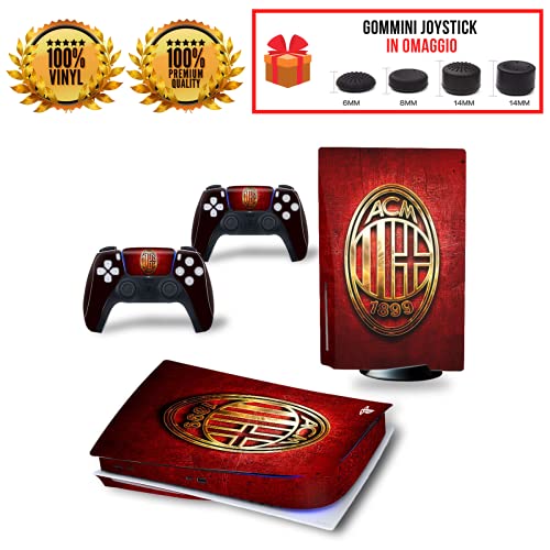 Skin Kit AC Milan Cover Película adhesiva antiarañazos 100% vinilo HD Quality compatible con PS5 Versión DISC/STANDARD disk Edition + Set 4 pares gomas x Controller Joystick PlayStation 5