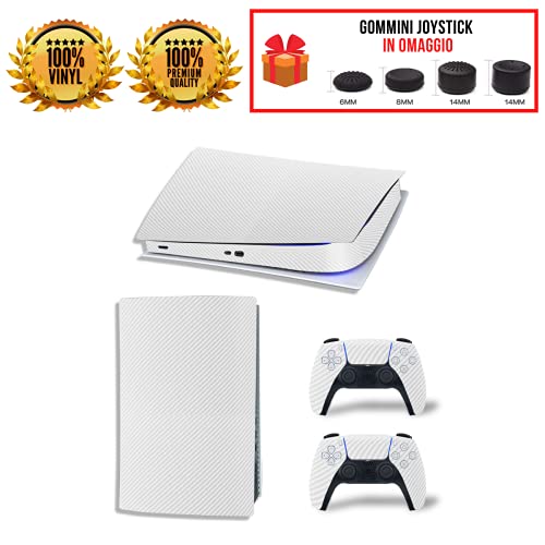 Skin Kit adhesivo efecto carbono blanco - Película adhesiva resistente a los arañazos 100% vinilo HD Quality para PS5 Versión digital Edition + 4 pares de almohadillas para controlador PlayStation 5