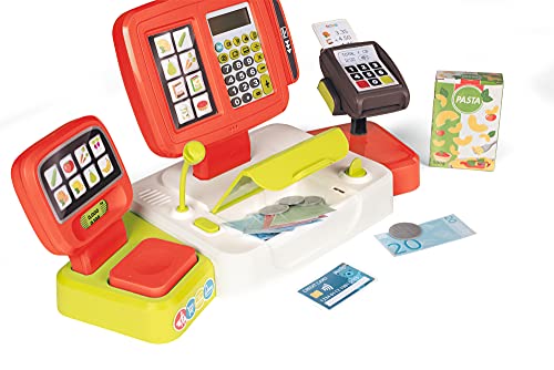Smoby Caja registradora electrónica infantil roja, Con función de calculadora real, 17 Accesorios, Medidas: 39 x 21,5 x 16cm, Adecuado a partir de 3 Años, color (350111)