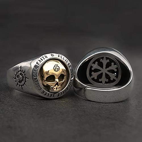 SUNYUAN Anillos dominantes para anillo de calavera de metal punk rock Biker Steam Jewely