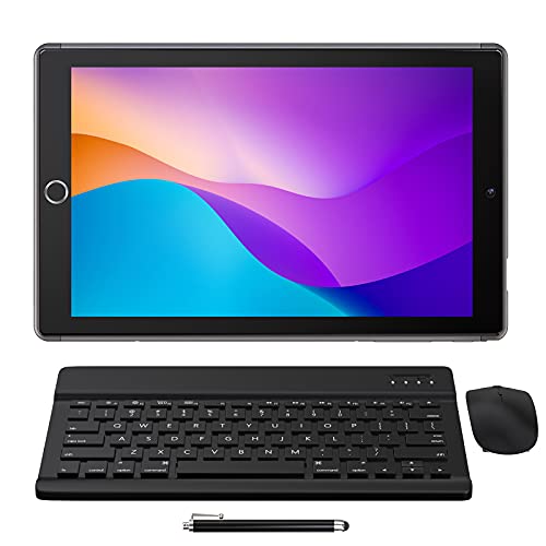 Tablet 10 Pulgadas Android 10.0 - YUMKEM Tableta 8 núcleos 4GB RAM 64GB ROM con | WiFi | Bluetooth | GPS | MicroSD 4-128 GB, Teclado Bluetooth/ratón inalambrico/Funda de Tablet - Gris