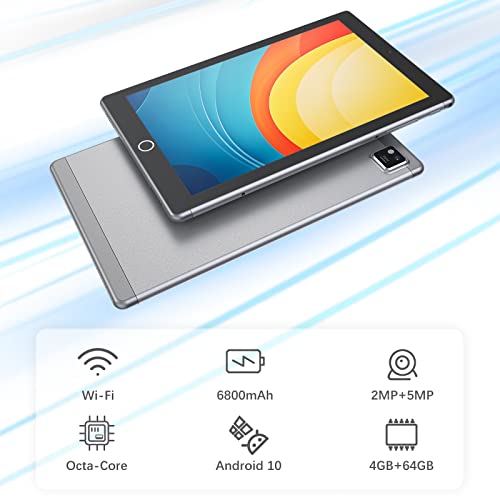 Tablet 10 Pulgadas Android 10.0 - YUMKEM Tableta 8 núcleos 4GB RAM 64GB ROM con | WiFi | Bluetooth | GPS | MicroSD 4-128 GB, Teclado Bluetooth/ratón inalambrico/Funda de Tablet - Gris