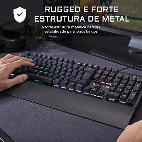 THE G-LAB Keyz Carbon E - O Teclado Gaming Mecânico PORTUGUÊS – Teclado Gamer de Alto Desempenho de Interruptor Azul, Retroiluminação LED Multicolor, 100% Anti-Ghsoting - PC PS4 Xbox One (Preta)