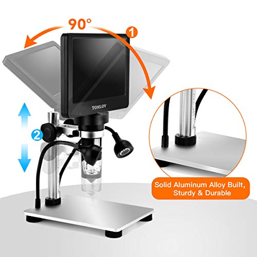 TOMLOV 7" LCD Microscopio Digital 1200X HD, 1080P Video Microscopio con Soporte de Metal, 12MP Enfoque de Ultra-Precisión, Luz de Relleno LED/Vista de PC/Windows/Mac OS Compatible (32 SD Card)