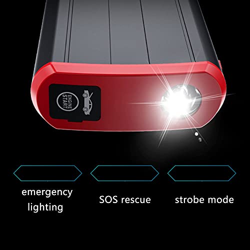 TOTMOX 12 V 12000 mAh Auto batería Booster Jump Starter Pack con abrazaderas, 3 modos de iluminación dual QC 3.0 y puerto USB Arranque de carga rojo y negro