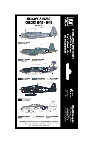 Vallejo 71157 Model Air - Colores Acrílicos, US Navy & USMC Colors 1940-1945 (8), 17 ml, 8 uds