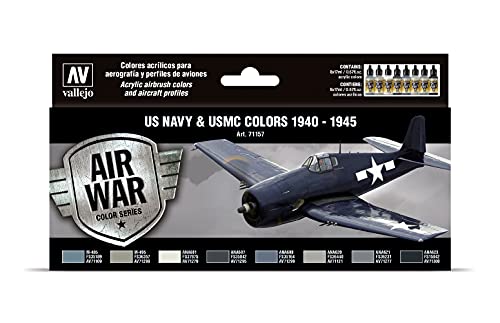 Vallejo 71157 Model Air - Colores Acrílicos, US Navy & USMC Colors 1940-1945 (8), 17 ml, 8 uds