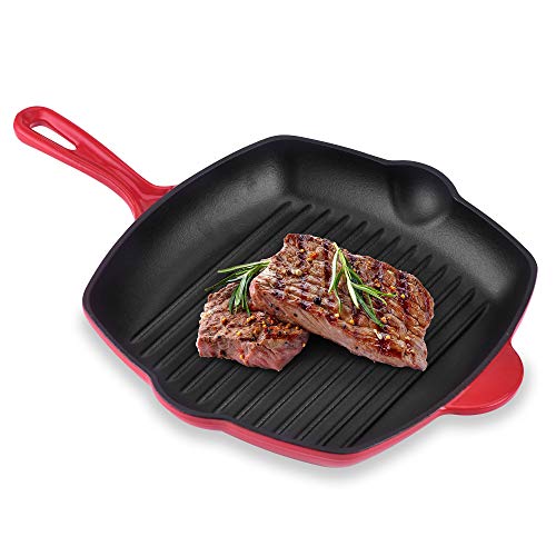 Velaze Sartén de Hierro Fundido Antiadherente con Rayas, Parrilla Pre-seasoned de Hierro Fundido Redondo Negro con Mango de Sarten para Cocina con Gas, Horno y Inducción - 28 cm