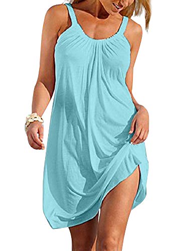 Vestidos Tirantes Mujer Cortos Tunica Playa Talla Grande Camisola Sin Mangas Pareo Verano Plisado Vestido Cuello Barco Caftan Premama Kaftan Etnico Traje Piscina Ropa de Baño Bikini Cover Up