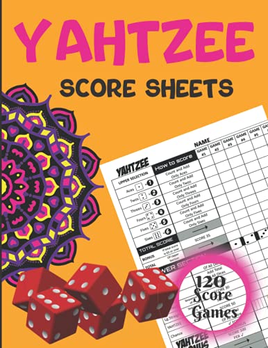 Yahtzee: 120 Score Sheets Large Print 8.5"x11" Games gift for Yahtzee lover Orange cover