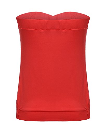 ZANZEA Mujeres Casual Casual Verano Slim Strapless Plisado Fruncido Playa Chaleco Camisa Tube Tops 01-Melon Rojo L