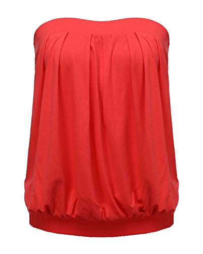 ZANZEA Mujeres Casual Casual Verano Slim Strapless Plisado Fruncido Playa Chaleco Camisa Tube Tops 01-Melon Rojo L