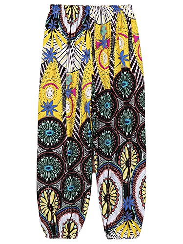 Alvivi Pantalónes Largos Estampados de Vacaciones para Niña Niño Pantalónes Harem de Cintura Elástica para Danza Yoga Pantalónes Anchos Bohemio Flores 3-4 años