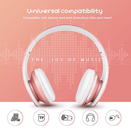 Auriculares Bluetooth para niños, Auriculares Plegable para niños con Volumen Limitado, niñas y niños, Auriculares Ajustable y Plegable con micrófono-Rosa Oro