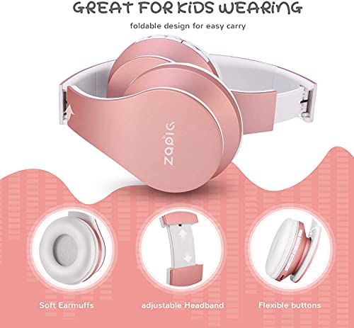 Auriculares Bluetooth para niños, Auriculares Plegable para niños con Volumen Limitado, niñas y niños, Auriculares Ajustable y Plegable con micrófono-Rosa Oro