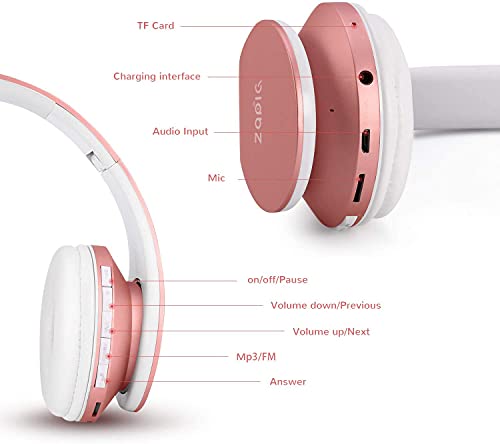 Auriculares Bluetooth para niños, Auriculares Plegable para niños con Volumen Limitado, niñas y niños, Auriculares Ajustable y Plegable con micrófono-Rosa Oro