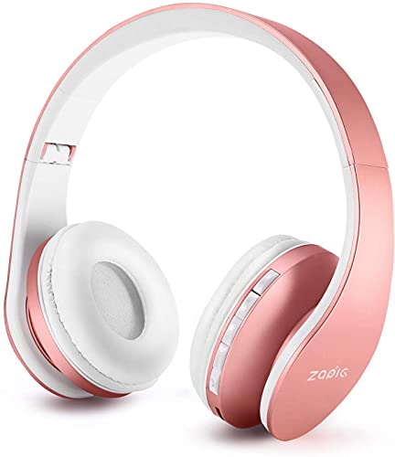 Auriculares Bluetooth para niños, Auriculares Plegable para niños con Volumen Limitado, niñas y niños, Auriculares Ajustable y Plegable con micrófono-Rosa Oro