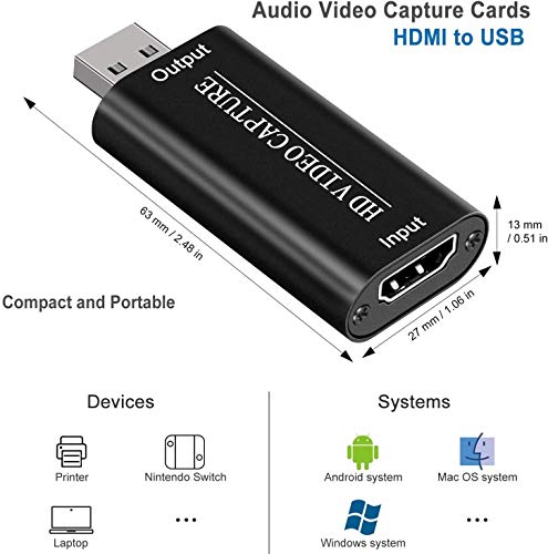 Capturadora de vídeo HDMI, 1080P HD a USB 2.0 Video Grabador Dispositivo Video Live Grabación,Computadora para Juegos, enseñanza, videoconferencia (Para la grabadora de tv del portal de facebook)