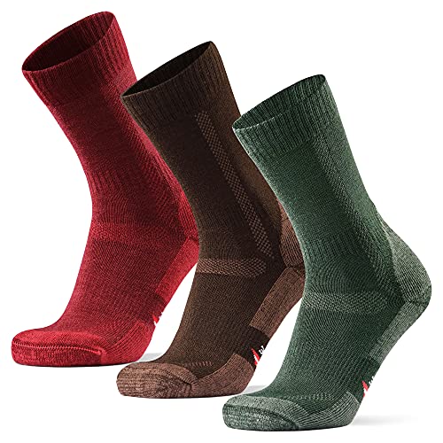 DANISH ENDURANCE Calcetines de Senderismo y Trekking de Lana Merina para Hombre, Mujer y Niños, Pack de 3 (Multicolor: Marrón, Verde, Rojo, EU 39-42)