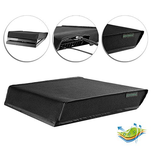 eXtremeRate Prueba de Polvo para PS4 Consola Funda Cubierta Protectora Horizontal Diseño de Doble Capa Forro Corte Preciso Fácil de Acceso los Cables Guardapolvo para Playstation 4 Standard(Negro)