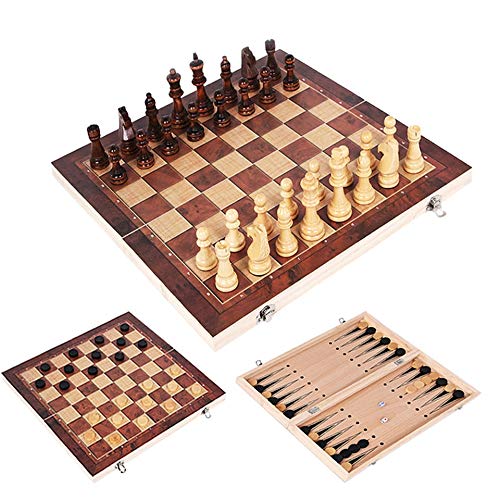 FINE MEN Wyx-ajte, 1set Chess Backgammon Damas 3 en 1 Juego de ajedrez de Madera Juego de ajedrez de Viaje Juego de ajedrez de Madera y Piezas de ajedrez de Madera para Paly para un Regalo