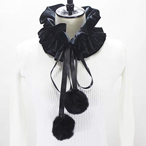 GHBOTTOM Collar de cuello para mujer, estilo victoriano, con volantes decorativos, plisado, de terciopelo negro plisado, con lazos de pompón, gargantilla desmontable