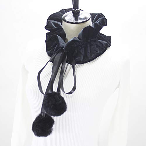 GHBOTTOM Collar de cuello para mujer, estilo victoriano, con volantes decorativos, plisado, de terciopelo negro plisado, con lazos de pompón, gargantilla desmontable