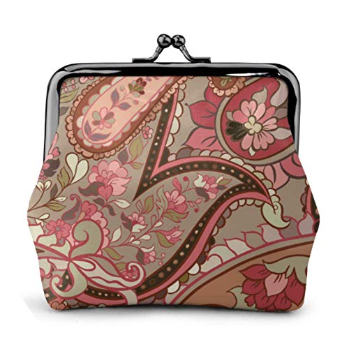 HJHJJ Monedero Decorativo Floral Boho Patrón sin costuras Vector Hebilla Cuero Monedero Monedero Llavero Monedero Beso-cerradura Cambiar Monedero Carteras