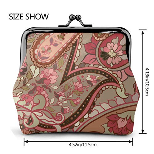 HJHJJ Monedero Decorativo Floral Boho Patrón sin costuras Vector Hebilla Cuero Monedero Monedero Llavero Monedero Beso-cerradura Cambiar Monedero Carteras