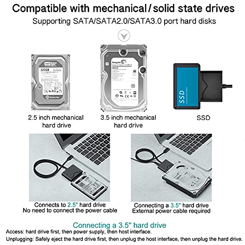 iitrust Adaptador de USB 3.0 a SATA III para 3.5" y 2.5" Discos Duros - SATA a USB 3.0 Convertidor y Cable externos, Soporte UASP, 16 TB MAX (12V Adaptador de Corriente Incluido),Color Negro (Negro)