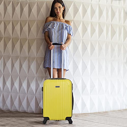 ITACA - Maleta Cabina Avion Pequeña con Ruedas Hombre Mujer. Maleta de Viaje Rígida 4 Ruedas 55 cm ABS. Equipaje de Mano con candado de combinación. Ligera. Low Cost. T71550, Color Mostaza