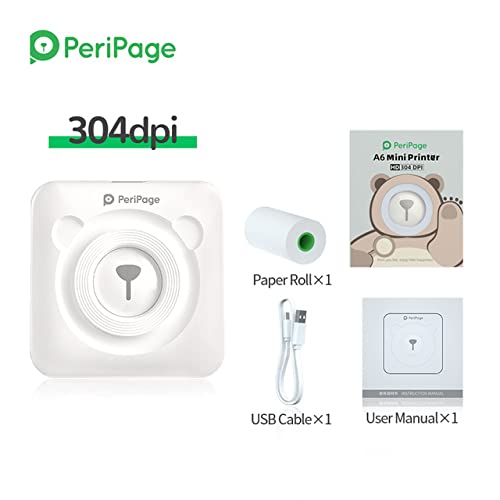 JEPODOR Peripage 304 DPI Pocket Impresora fotográfica Mini Photo Bluetooth Wireless Pegatinas Impresora para teléfono móvil Android e iOS (blanco 304DPI)