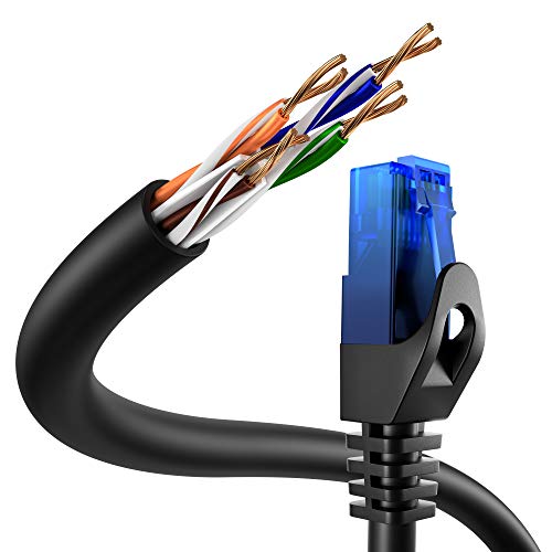 KabelDirekt – 25m – Cable de Ethernet y Cable de Parche/de Red (Conector RJ45, para máxima Velocidad de Fibra óptica, Ideal para Redes gigabit/LAN, Router/módems, Conectores Switch, Negro)