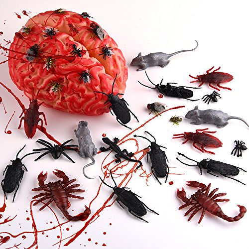 Kuuqa 132 Piezas Plástico Insectos realistas Broma Novedad Insectos Insectos Falsas cucarachas Arañas Escorpiones Ratas Geckos Ciempiés Moscas Murciélagos para Halloween